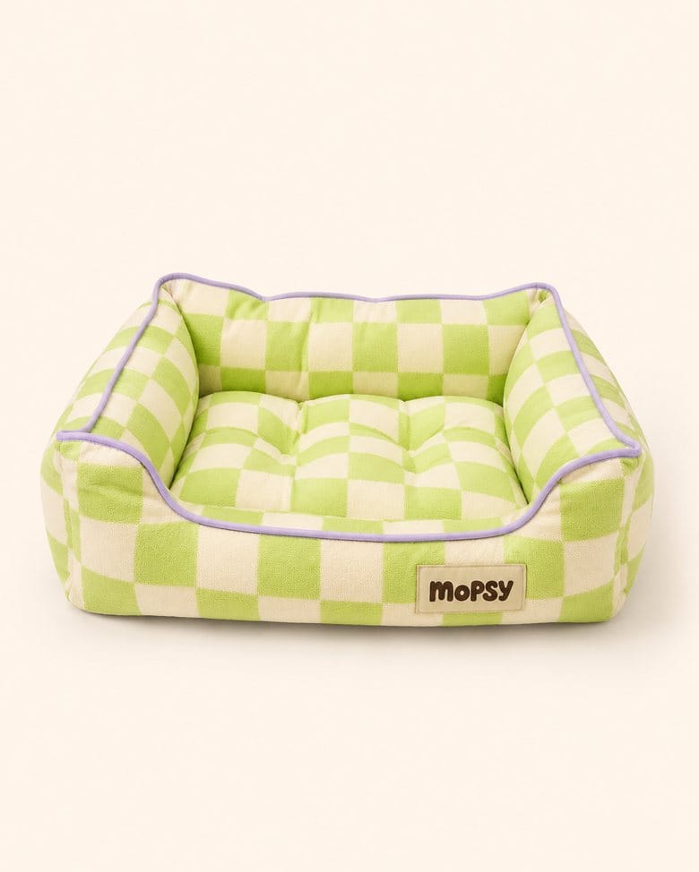 The Checker Lounge Bed in lime checkerboard